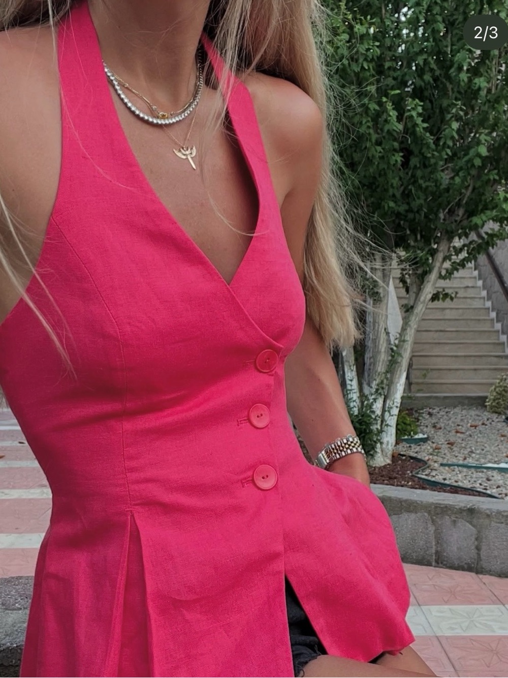 Zara double breasted white linen vest